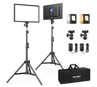 RALENO Lampes Vidéo LED 2-Pack avec Trépied réglable 180 cm | Batterie Intégrée de 4000 mAh *2, 2500 K-6500 K IRC 95 Eclairage Studio doux pour le Streaming YouTube et les appels Zoom
