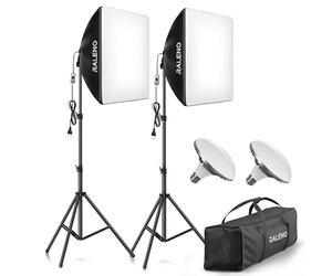 RALENO Softbox, Kit Studio Photo Softbox LED 50W, Lampe de Photographie 50x50 cm avec Ampoules 5500K et Trépied, Lampe Photo pour Photographie de Portrait, Eclairage Vidéo