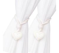 RALIYATX Lot de 2 embrasses de rideaux en corde tressée avec pendentif en forme de cœur tissé à la main pour décoration d'intérieur - Blanc