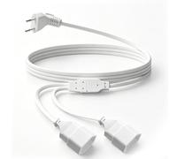 Rallonge 2 en 1 avec fiche européenne - 3 m - Fiche plate coudée à 90° - Câble d'alimentation pour TV, PC, ordinateur, moniteur - 250 V - Blanc
