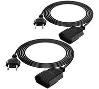 Rallonge 2m 2 Packs, Câble d'alimentation 2 pôles, Câble d'alimentation Rallonge Power Cable 250V Type-C Euro mâle vers Type-C Euro Femelle TV Ordinateur Moniteur Beamer Lampe Electroménager, Noir