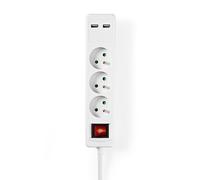 Rallonge 3 Voies 3680W 16A 1.5m Type E avec Bouton marche/arrêt et 2 Ports USB Blanc