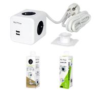 Rallonge 4 prises + 2 ports USB 2,1 A/5 V, câble AURA line CUBE 1,5 m 16 A, supp