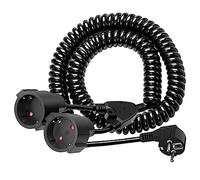 Rallonge 5M avec 2 Prises Schuko, Câble spiralé Rallonge spiralée de 0.8m à 5 m Max, Rallonge spiralée avec Double Prise Schuko(230V/16 A), 2 Prises Noir