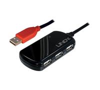 Rallonge active USB 2.0 - LINDY - Pro 12m - Hub 4 ports - Couleur Noir - Alimentation 5V 2A