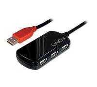 Rallonge active USB 2.0 - LINDY - Pro 12m - Hub 4 ports - Couleur Noir - Alimentation 5V 2A