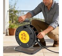Rallonge avec 4 prises, enrouleur de câble, disjoncteur thermique pour jardin et extérieur avec câble de 50 m