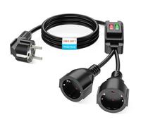 Rallonge avec contact de mise à la terre pour usage extérieur avec interrupteur, pour prises de courant IP44, pour usage domestique, bureau et extérieur, réseau 2 x 1,5 mm², max. 250 V/16 A, noir, 2
