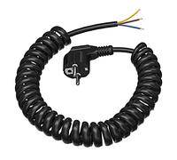 Rallonge avec contact de protection - 3 m - Câble spiralé - En plastique - Pour l'intérieur - IP20 - Avec fiche Schuko - 230 V/16 A - Noir