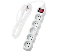 Rallonge avec interrupteur, 5 prises, blanche, 5 m PP53