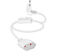 Rallonge avec interrupteur - Blanc - 90 ° - 250 V - 2,5 A - Pour appareils ménagers, lampes, TV, PC, câble d'alimentation Euro, câble de raccordement (0,3 court)