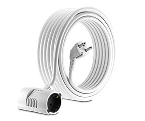 Rallonge câble MutecPower - Prise Schuko avec connecteur à 2 Voies coudée à 90 °- Prise UE - CEE 7/7 à 2 Prises CEE 7 - jusqu'à 250V- 50Hz - 16A - Longueur 15m