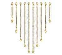 Rallonge Collier Acier Inoxydable, 10 Pièces Rallonges De Chaîne, Différentes Tailles Chainette Pour Bijoux Convient à La Création De Bijoux Pour Femmes (Or)
