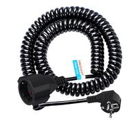 Rallonge de 10 m, contact de protection Schuko, extensible, jusqu'à 10 m maximum, IP20 (230 V/16 A), câble spiralé 3 x 1,0 mm², avec fiche Schuko et raccord, noir