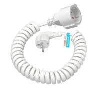 Rallonge de 20 m - Contact de protection - Câble spiralé Schuko extensible jusqu'à 20 m max - Rallonge IP20 (230 V/16 A) - Câble spiralé 3 x 1,0 mm² avec fiche Schuko et couplage - Blanc