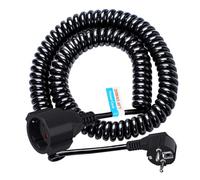 Rallonge de 20 m - Contact de protection - Câble spiralé Schuko extensible jusqu'à 20 m max - Rallonge IP20 (230 V/16 A) - Câble spiralé 3 x 1,0 mm² avec fiche Schuko et couplage - Noir
