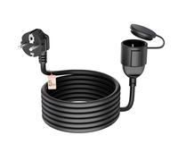 Rallonge de 5 mètres IP44 noir - Prise unique avec couvercle étanche - Long câble extérieur en PVC pour une grande portée