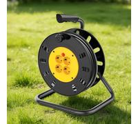 Rallonge de 50 m, 4 prises, avec support, prise européenne fondue, 13 A, rouleau de câble ouvert avec découpe thermique, bobine d'extension longue pour jardin, bricolage et atelier