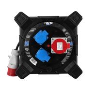 Rallonge de câble carrée, 4 prises CEE + contact de protection, 2 prises Schuko, IP44, 16 A, 400 V, H07RN-F 5 x 2,5 mm², 15-25 m, Schuko, noir (20 m de long)