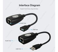 Rallonge de câble USB vers RJ45 LAN,adaptateur d'extension sur Cat5 RJ45 Cat6,patch noir,accessoires informatiques,2 pièces - Type Black