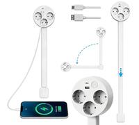 Rallonge de prise avec 3 prises CA, multiprise extensible | Avec USB-A et USB-C, rotatif à 180° et télescopique (43-70 cm) pour prises difficiles d'accès