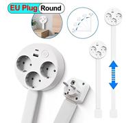 Rallonge de prise électrique à longueur réglable, prise EU/US, rallonge de prise extensible, rallonge de prises électriques 180 ° 360 ° Prise rétractable EU-Square 3