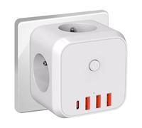 Rallonge de prise multiple électrique - Expansion multiple avec 3 ports USB | 3 prises murales multi-portables avec protection contre les surintensités CA peu encombrante pour la maison, le salon