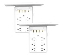 Rallonge de Prise Murale avec étagère, rallonge de Prise Murale 9 en 1 avec Protection Contre Les surtensions for la Maison, Le Bureau et l'extérieur(2pcs)