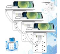 Rallonge De Prise Murale Preliminark Avec Tablette Nuit, 9 En 1, 6 Prises Secteur, Chargeur Mural Usb, Rallonge Multiprises 2025, Amovible Pour Dortoir(3PCS)