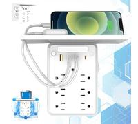 Rallonge De Prise Murale Preliminark Avec Tablette Nuit, 9 En 1, 6 Prises Secteur, Chargeur Mural Usb, Rallonge Multiprises 2025, Amovible Pour Dortoir(1PC)