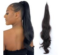 Rallonge de queue de cheval noire - Rallonge de cheveux noirs - Tresse avec enroulement - Rallonge de cheveux - Postiche - 75 cm