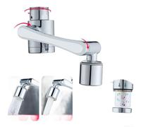 Rallonge de robinet rotative à 360 degrés en cuivre avec deux modes de débit d'eau et filtre remplaçable pour nettoyage d'évier de cuisine, tête d'aérateur anti-éclaboussures, ton argenté