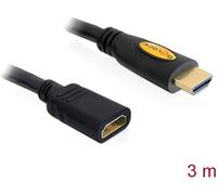Rallonge Delock HDMI Fiche mâle HDMI-A, Prise femelle HDMI-A 3.00 m noir 83081 4K UHD, contacts dorés Câble HDMI