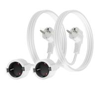 Rallonge Electrique 2M, 2 Paquets de 2 Mètre de Rallonge Schuko, IP20 10A/250V, 2500W, 1,0 mm² avec Fiche Schuko & Prise, pour Bureau Multimédia, Blanc