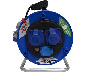 Rallonge électrique 50 mètres avec enrouleur de câble professionnel Brennenstuhl | fiche CEE 3 pôles, 230 V/16 A | 1 prise Schuko et 2 prises CEE 3 pôles 230 V/16 A auto-verrouillables | Série Garant