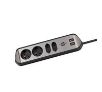Brennenstuhl Multiprise Estilo 4 prises – Surface acier inoxydable, charge USB – Argenté/Noir