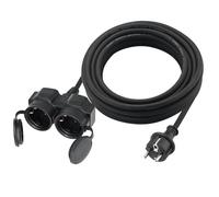 Rallonge électrique d'extérieur 3 m avec 2 prises Schuko, double rallonge en caoutchouc pour l'extérieur IP44, 2 prises de contact de protection avec capuchon de protection, répartiteur extérieur à 2