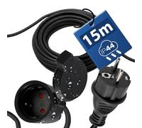 Rallonge Électrique Extérieure 15m IP44 3×1,5 mm² 2000W Noir Uni-Schuko