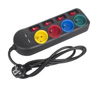 Maclean Multiprise MCE229 B - 4 prises + 2x USB, interrupteurs individuels, 1,5 m noir