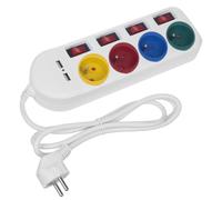 Rallonge électrique Multiprises 4 prises avec 2 entrées USB Maclean blanc.