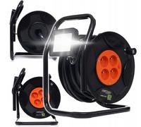 Rallonge Enrouleur Câble 30m + Lampe LED 20W 4x Prises GARTEN BAU IP65