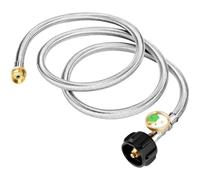 Rallonge Flexible pour Bouteille de Propane 6 ft, Tuyau tressé en Acier Inoxydable avec manomètre, Adaptateur QCC1, Compatible avec Chauffage Portable, Grill Weber, réchaud Coleman et appareils à gaz