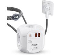 Rallonge Multiprise 4 Sortie Ac Avec 2 Qc3,0 Et 1 Pd20W, Prise Multiple 2500W Avec Interrupteur Et Rallonge Electrique 2 Mètres Pour Maison Bureau Fiche Plate, Tressé Câble, Blanc[DYB981118]