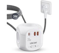 Rallonge multiprise - LENCENT - Cube - Parafoudre 4 prises - USB-C PD 20W - Câble 3 m