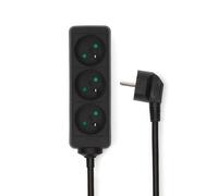 Rallonge Multiprise 3 Voies 3680W 16A Contacts Latéraux 1.5m Type E France Noir