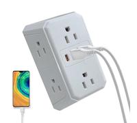 Rallonge murale à 6 prises, adaptateur de prise multiple, ports USB, accessoire de multiprise 3,74 x 2,95 x 1,18 pouces avec conception robuste, outil électrique, gadget domestique avec construction c