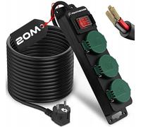 Rallonge Pantherise 3 Prises IP44 | Câble Long | avec Mise à la Terre | Interrupteur | pour Jardin, Chantier, Atelier | Noir (Câble de 20 m)