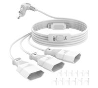 Rallonge plate - 2 m - Avec interrupteur - Adaptateur de prise 3 en 1 - Câble d'alimentation - Triple connecteur plat - 2,5 A/250 V - Pour TV, PC, ordinateur