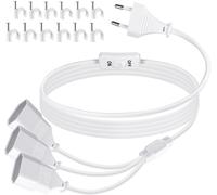 Rallonge plate avec interrupteur-2 m-Câble d'alimentation plat-3 prises-Avec câble fin-2,5 A/250 V-Pour TV avec prise européenne-Blanc