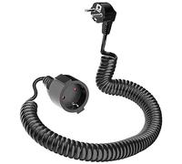 Rallonge spirale extensible de 0,66 m à 3 m max IP20 (230 V/16 A), câble spiralé avec fiche Schuko et coupleur, noir